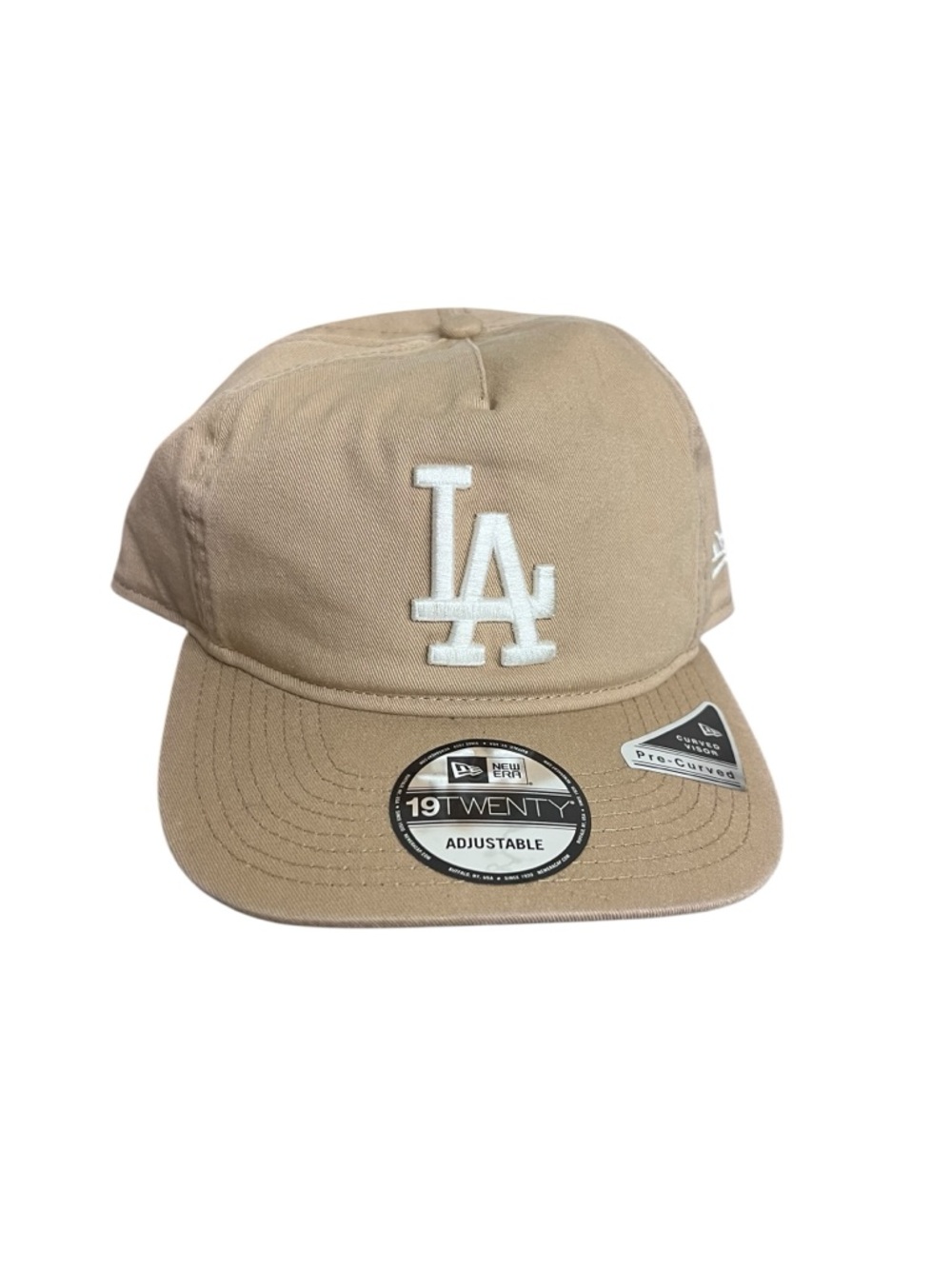 New Era LA Dodgers Tan Baseball Cap with White Logo Adjustable Pre Curved - Picture 2 of 6